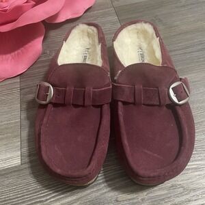 BIRKENSTOCK 37 N (US 6-6.5) Buckley Genuine Shearling Lined Clogs Maroon Granola